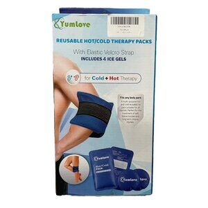 Yumlove Reusable Hot/Cold Therapy Packs Elastic Vel Strap 4 Ice Gels